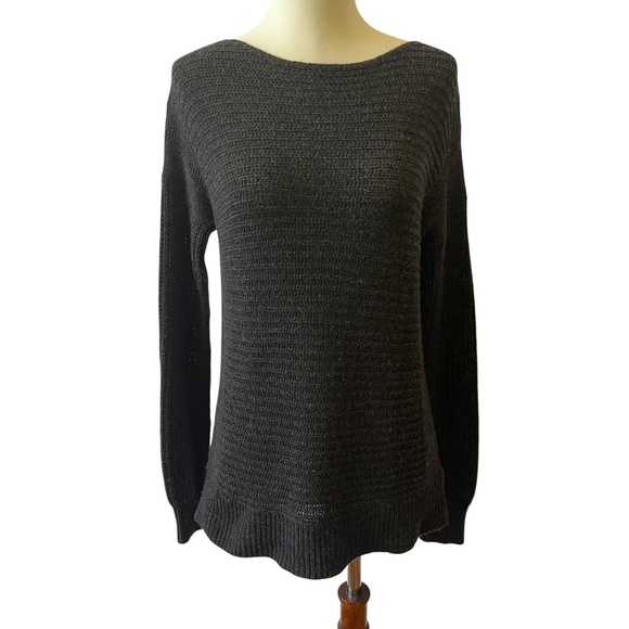 THEORY SWEATER S 100% CASHMERE SCOOP NECK RIBBED CLASSIC COZY CHIC PREPPY GRAY - Picture 1 of 11